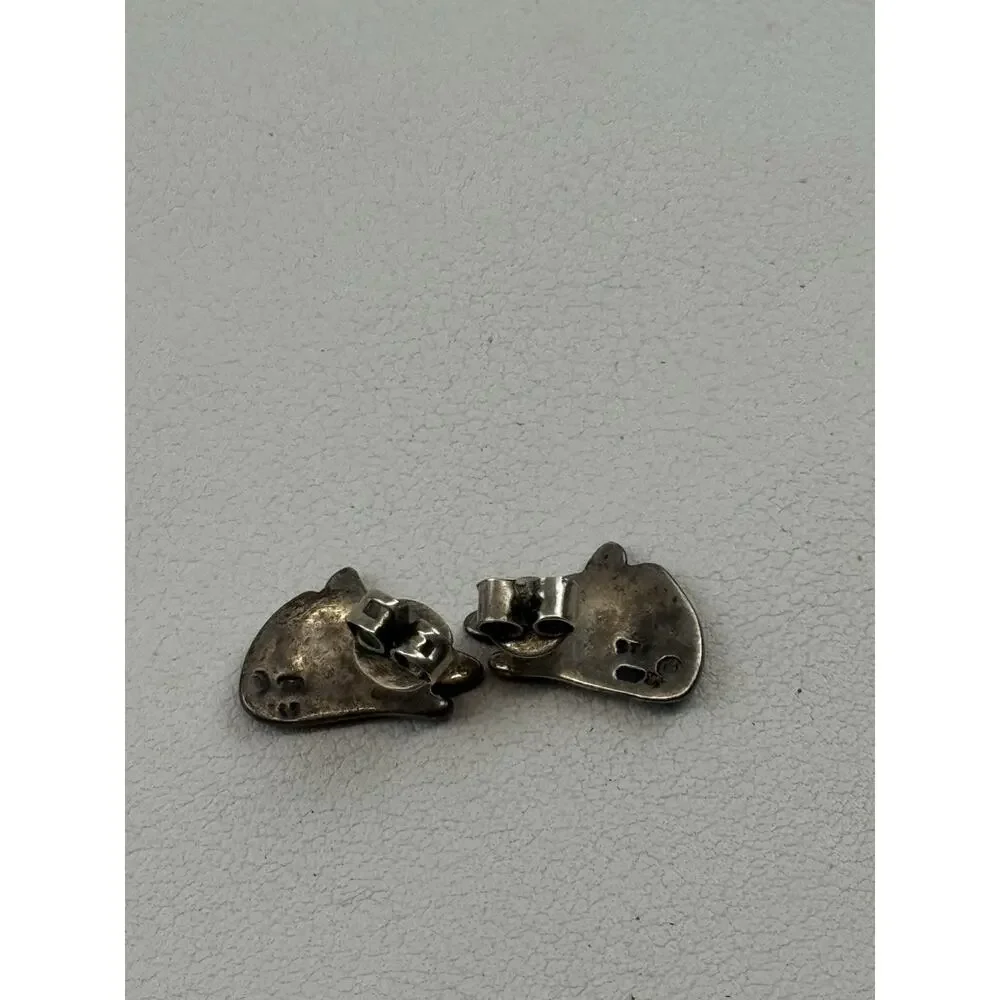 Wolf Head Stud Vintage Sterling Silver Pierced Earrings